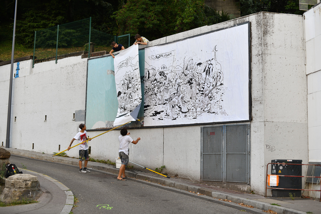 Collage « Sacrë Marasme » de Aleela, Août 2018 — M.U.R Saint-Étienne